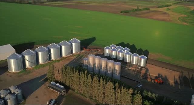 Aerial view of CanMar Foods grain-storage facility, Saskatchewan, Canada